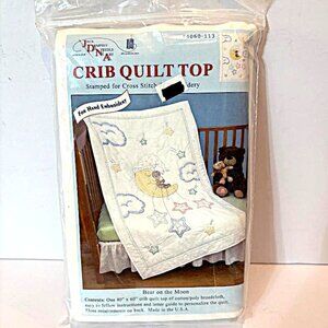 NEW Jack Dempsey Needle Art Crib Quilt Top Bear on the Moon #4060-113 40" X 60"